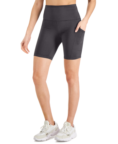 Id Ideology Women's Petite Compression High-rise 10" Bike Shorts, Created For Macy's In Deep Charcoal