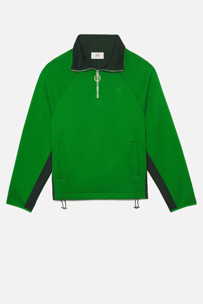 Ami Alexandre Mattiussi Ami Paris Ami De Coeur Zipped Sweatshirt In Green