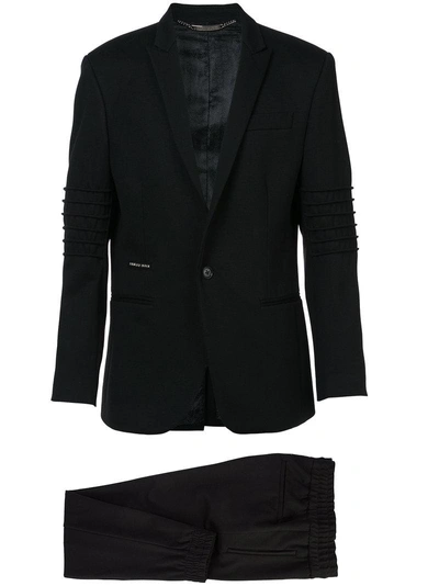 Philipp Plein Ribbed Sleeve Suit With Jogger Pant In Black