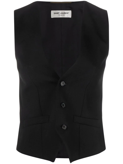 Saint Laurent V-neck Button-up Vest In Black
