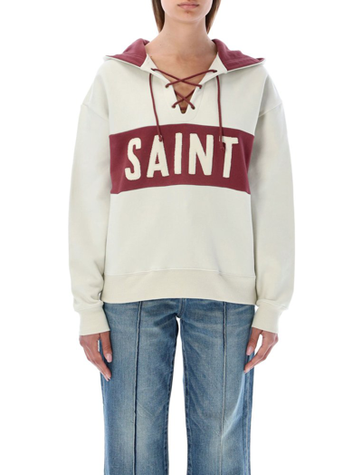 Saint Laurent Lace-up Appliquéd Cotton-jersey Hoodie In Neutrals