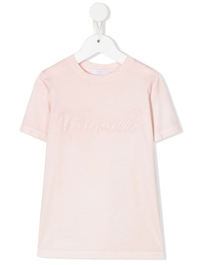 Roberto Cavalli Junior Kids' Embroidered Logo T-shirt In Pink