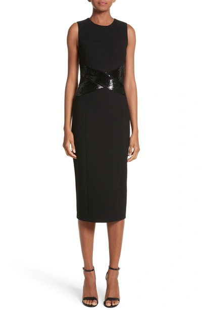 Michael Kors Stretch Boucl Crisscross Leather Belted Sheath Dress In Black