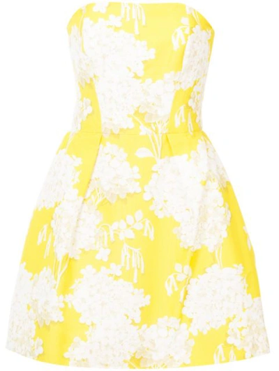 Monique Lhuillier Strapless Hydrangea-print Cocktail Dress In Yellow/white