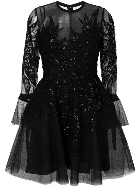 Elie Saab Beaded Swiss Dot Cocktail Dress In Black | ModeSens
