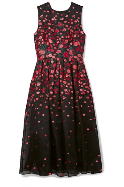 Lela Rose Pleated Fil Coupé Silk-blend Organza Midi Dress In Black