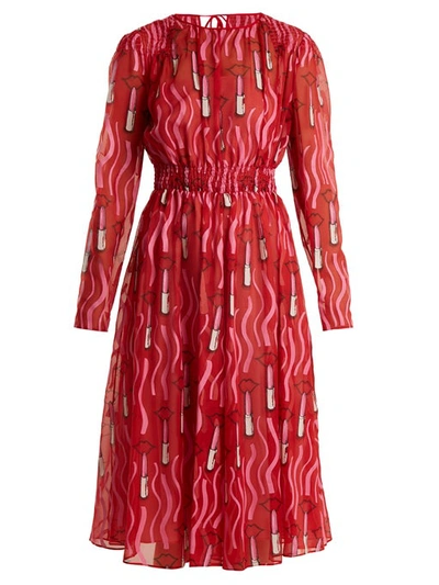 Valentino Lipstick-print Silk-georgette Dress In Red