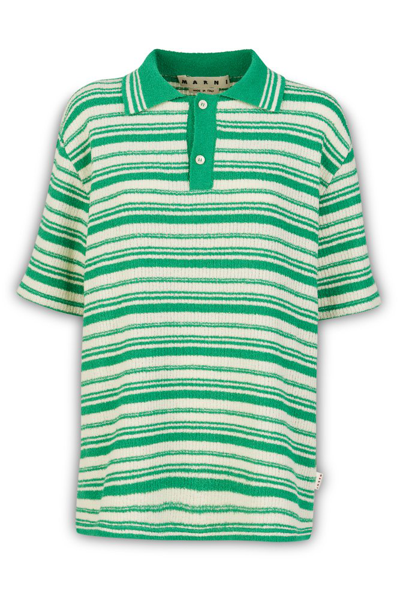 Marni Horizontal Striped Ribbed Knit Polo Shirt In Rgv39