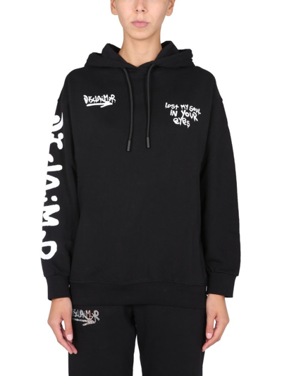 Disclaimer Logo Print Drawstring Hoodie In Black