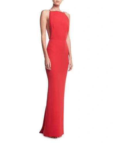 Brandon Maxwell Backless Rib-trim Column Gown In Red