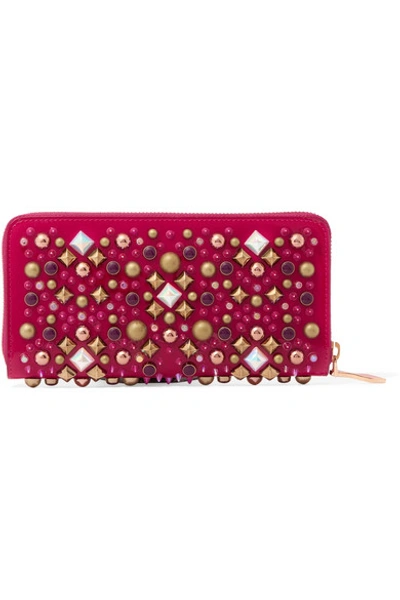 Christian Louboutin Panettone Embellished Patent-leather Continental Wallet In Bright Pink