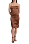Bec & Bridge Heather Spaghetti Strap Satin Dress In Brown