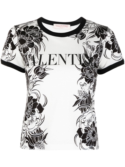 Valentino Floral Logo-print T-shirt In Black