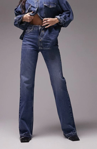 Topshop Straight Jean In Indigo-blue