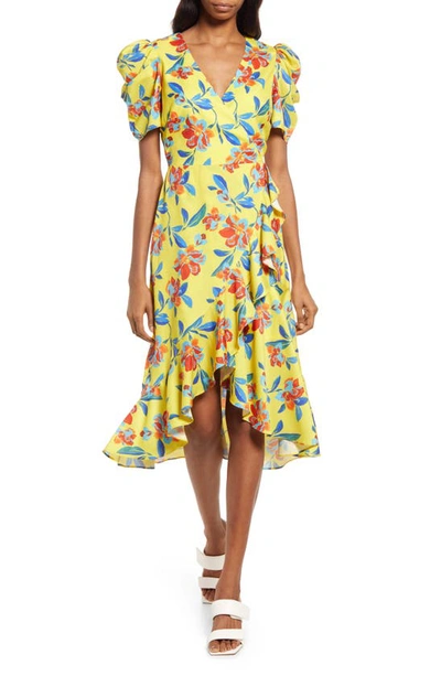 Adelyn Rae Brenda Floral Faux Wrap Dress In Sunny Yellow