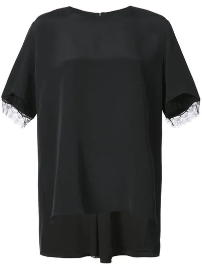 Adam Lippes Lace-trim Crepe T-shirt In Black