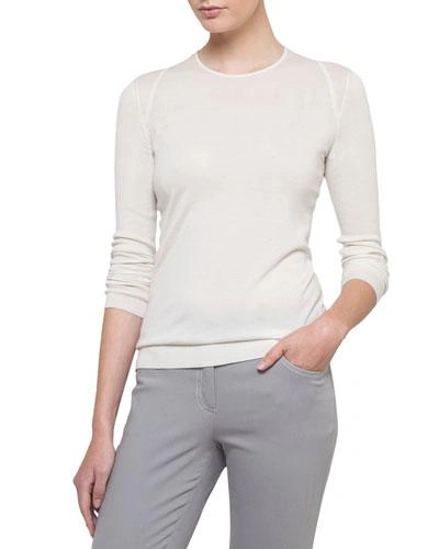 Akris Cashmere-silk Long-sleeve Pullover In White