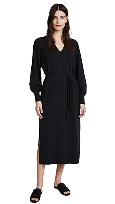 Vince Side-slit V-neck Wool-cashmere Long Dress In Black