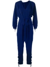 Stella Mccartney Liliana V-neck Button-front Tie-waist Peplum Slim Leg Jumpsuit In Blue