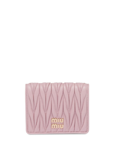 Miu Miu Logo-plaque Matelassé Wallet In Pink