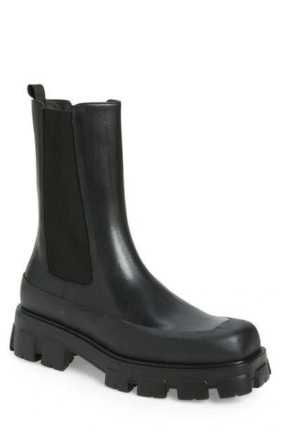 Prada Monolith Brushed Leather Chelsea Boots In Nero