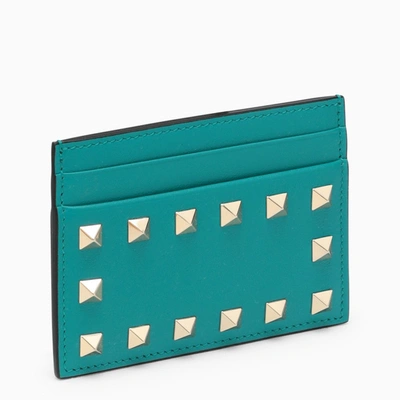 Valentino Garavani Petrol Green Rockstud Credit Card Holder