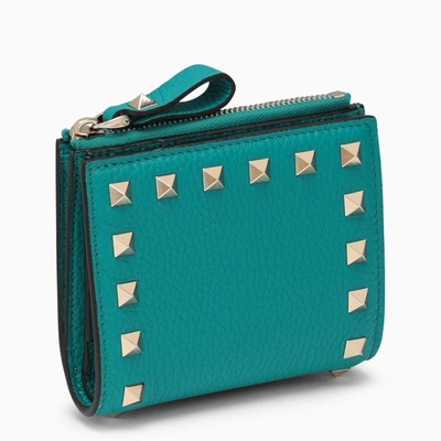 Valentino Garavani Teal One Stud Bi-fold Wallet In Light Blue