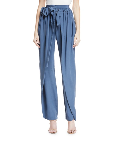 Stella Mccartney Apron-front Wide-leg Silk Crepe De Chine Pants In Blue