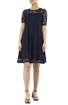 Nina Leonard Burnout Trapeze Dress In Navy