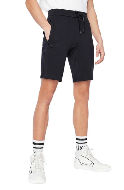 Armani Exchange Cotton Drawstring Shorts In Solid Blue Navy