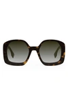 Fendi O Lock 54mm Geometric Sunglasses In Dark Havana / Gradient Brown