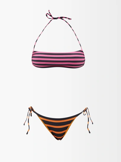 Attico Bi-colour Striped Bikini In Multicolor