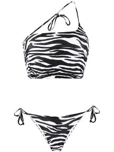 Attico Zebra Print Cross Tie Bikini Set