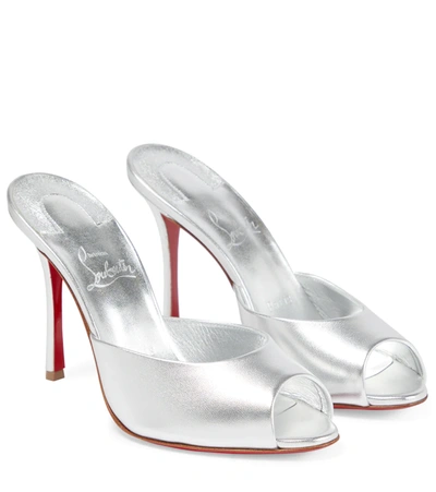 Christian Louboutin Women's Me Dolly 100 Metallic Leather Mules In Silver