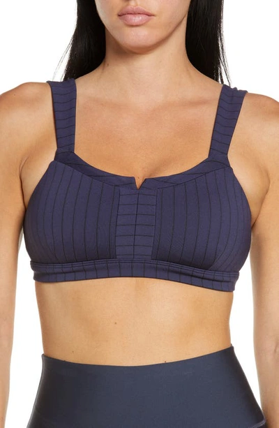 Alo Yoga Pinstripe Jacquard Captivate Sports Bra In True Navy Black