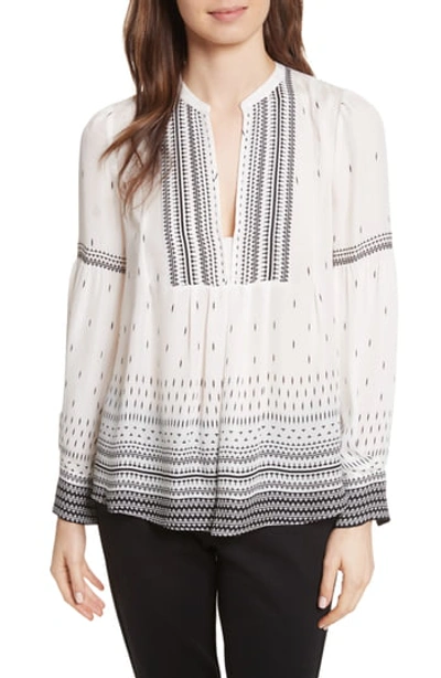 Joie Abhirati Split-neck Printed Silk Blouse In Porcelain