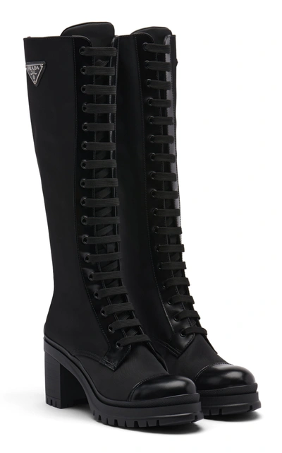 Prada Women's Tronchetti Nylon; Leather Knee Boots In Black