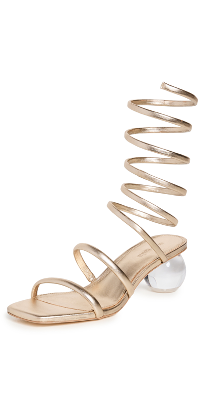 Cult Gaia Freya Metallic Leather Ankle-wrap Sandals In Champagne