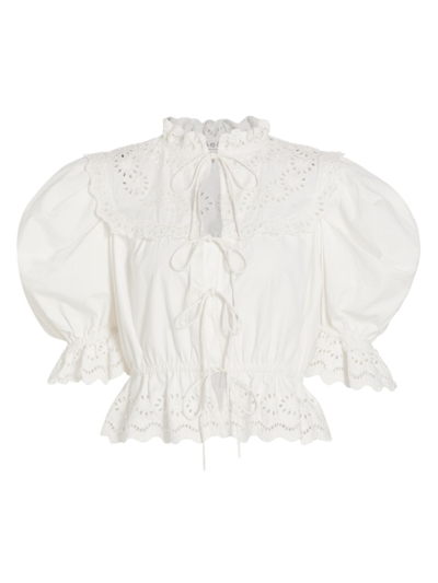 Sea 'violette' Crochet Patch Lace Eyelet Crop Blouse In White