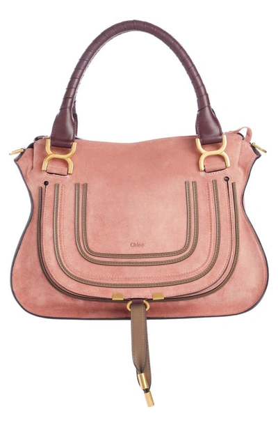 Chloé Marcie Medium Mix-leather Satchel Bag In Canyon Rose Suede/gold