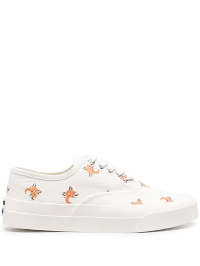 Maison Kitsuné All-over Fox Head Low Top Trainers In White