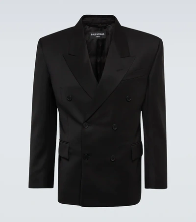 Balenciaga Double-breasted Wool-blend Blazer In Black