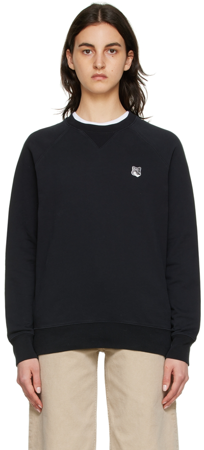 Maison Kitsuné Grey Fox Head Patch Classic Sweatshirt In Black