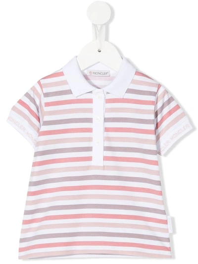 Moncler Babies' Girls Pink Stripe Polo Shirt In White