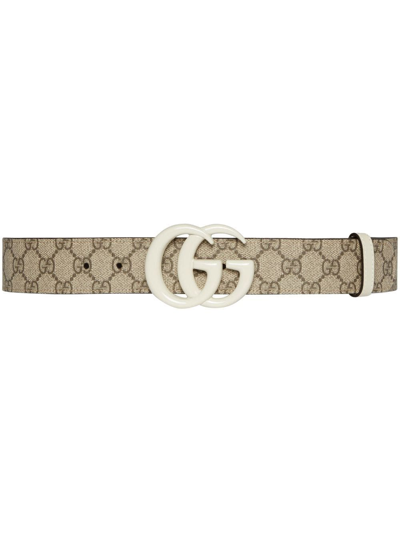 Gucci 4cm Marmont Gg Supreme Canvas Belt In White