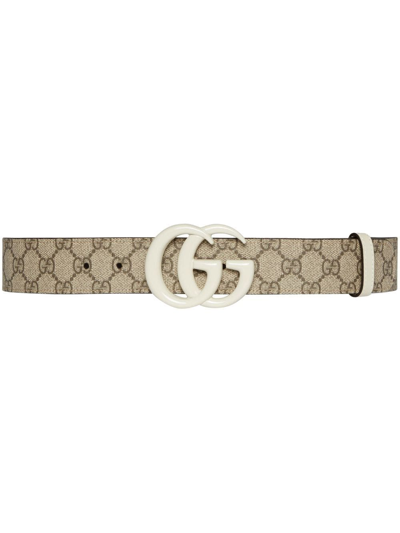 Gucci 4cm Marmont Gg Supreme Canvas Belt In Ebony