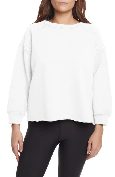 Sage Collective Contrast Stitch 3/4 Sleeve Sweater In White