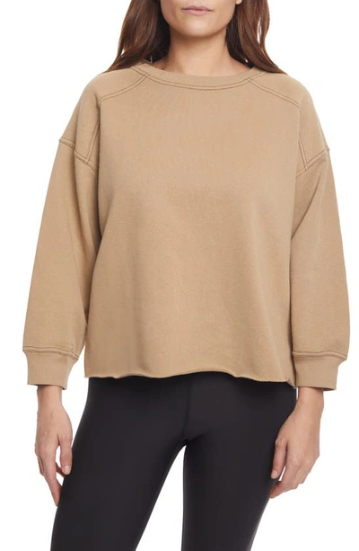 Sage Collective Contrast Stitch 3/4 Sleeve Sweater In Kelp