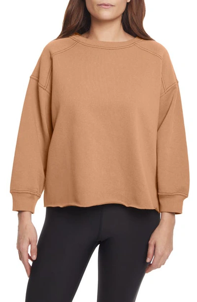 Sage Collective Contrast Stitch 3/4 Sleeve Sweater In Lion