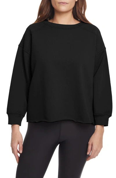 Sage Collective Contrast Stitch 3/4 Sleeve Sweater In Black